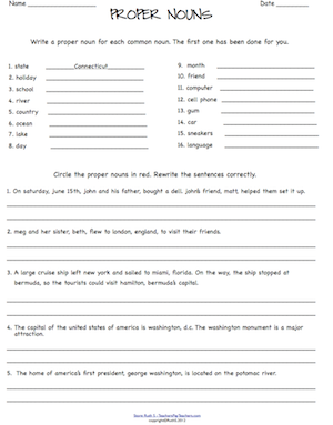 Common And Proper Nouns Worksheets Pdf For Grade 5