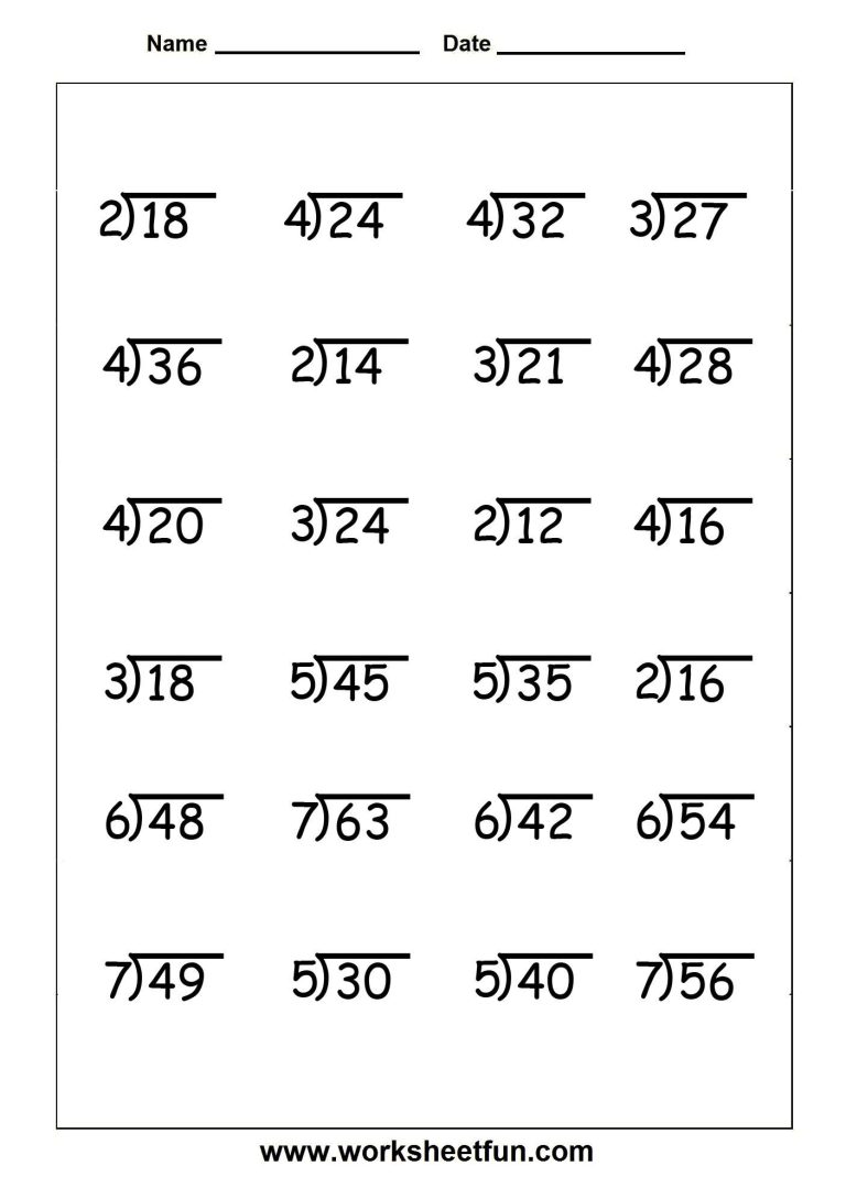 4th Grade Division Worksheets