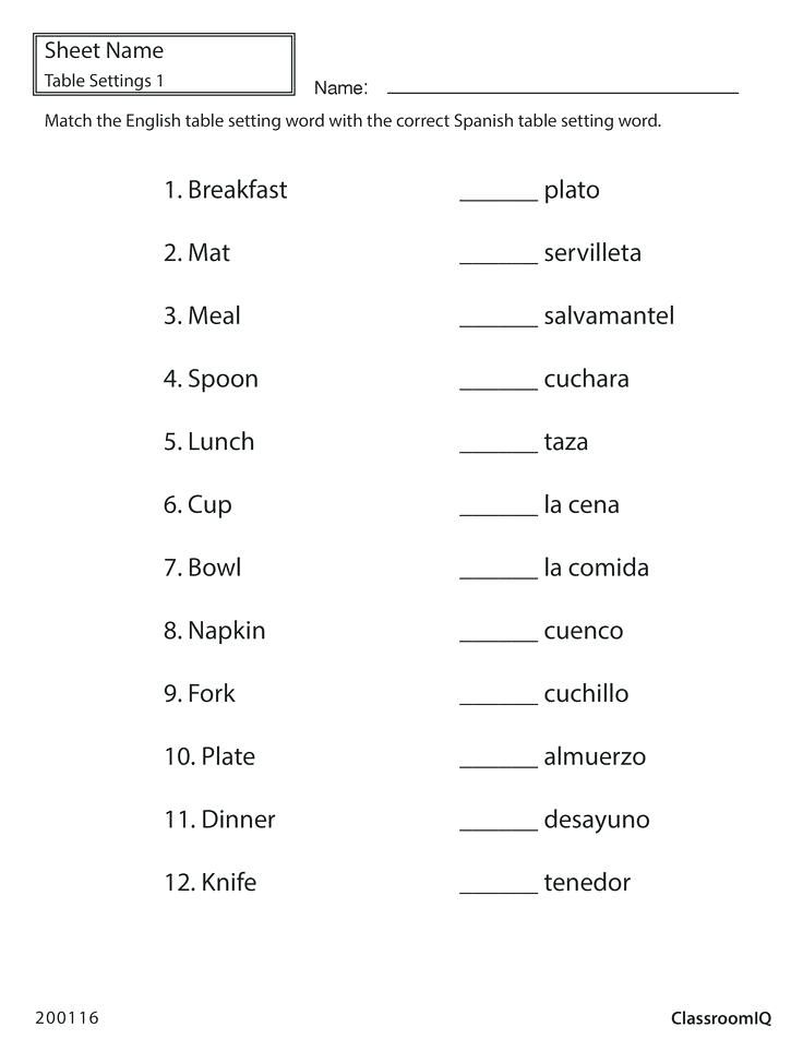 Printable Spanish To English Worksheets For Beginners Pdf