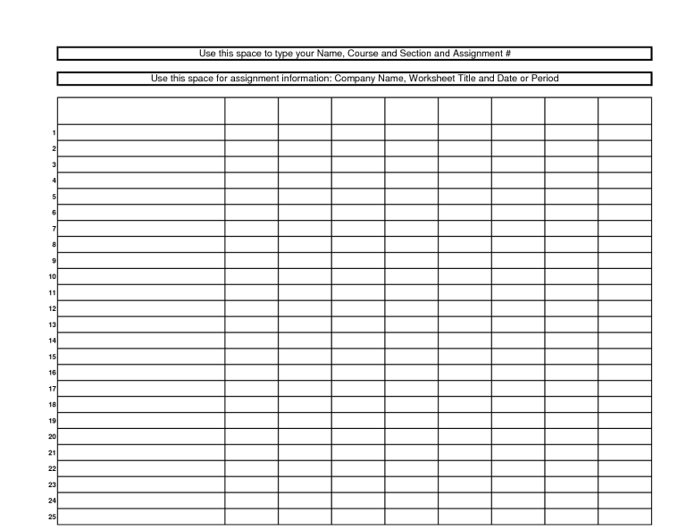 10 Column Worksheet Excel Template