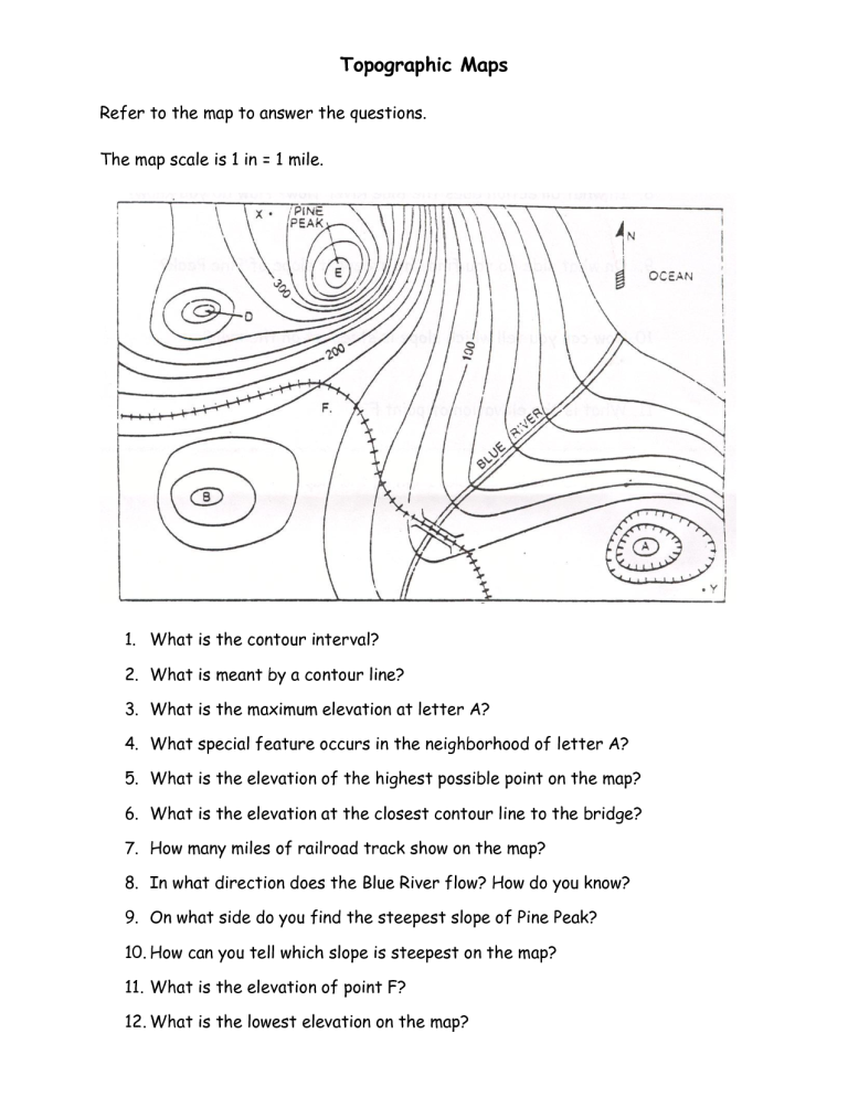 Topographic Map Worksheet