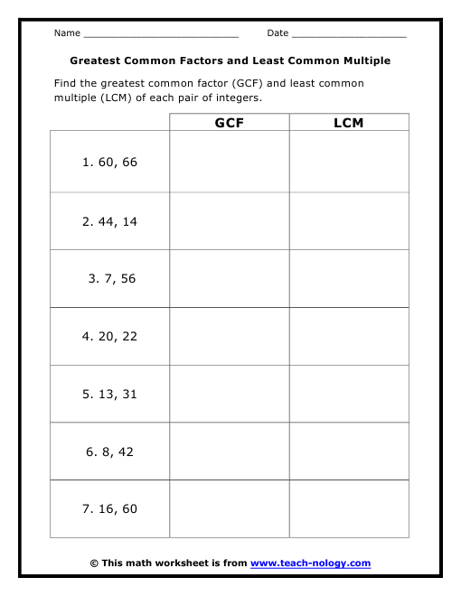 Gcf And Lcm Worksheets