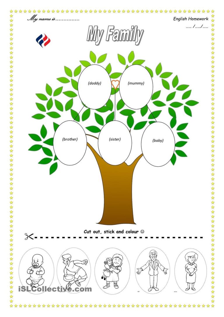 Family Tree My Family Worksheet For Kindergarten