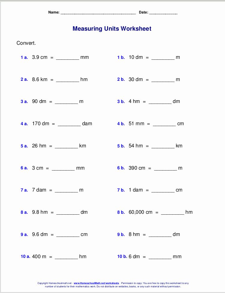 Measurement Worksheets Grade 6