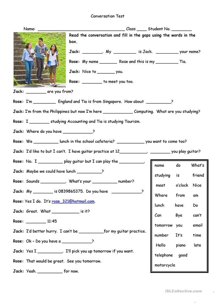 English Conversation Worksheets Pdf