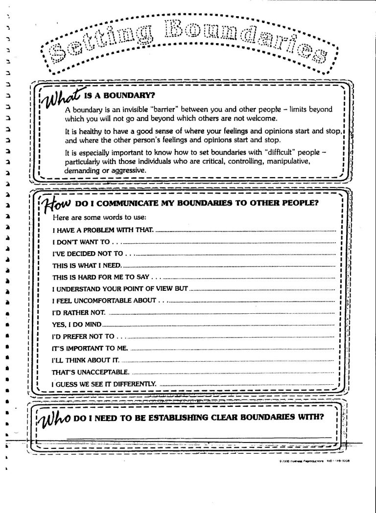 Setting Boundaries Worksheet