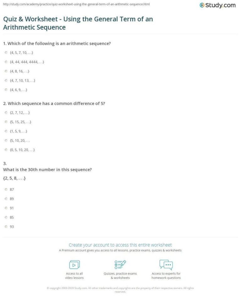 Arithmetic Sequence Worksheet