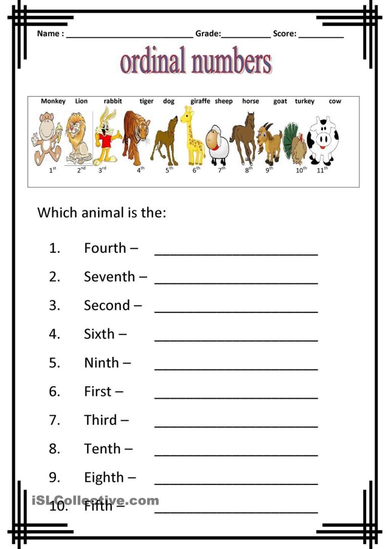 Ordinal Numbers Worksheet Grade 1