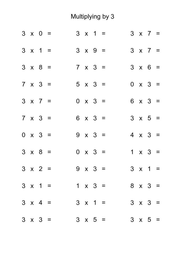 Free Printable 3 Times Tables Worksheets