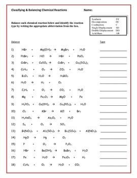 Single Replacement Reaction Worksheet