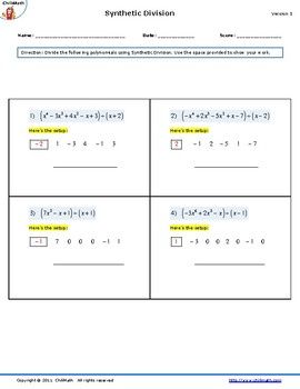 Dividing Polynomials Worksheet