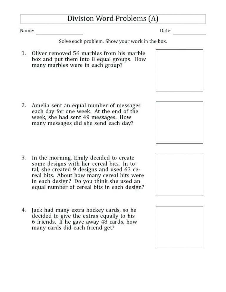 Division Word Problems 4th Grade