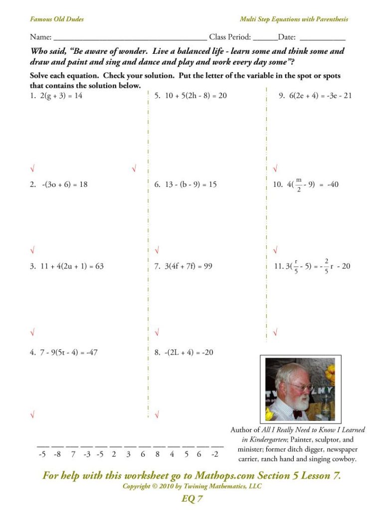 Solving Multi Step Equations Worksheet