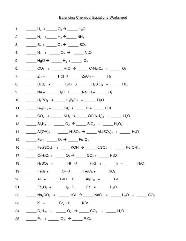 Balancing Equations Worksheet Pdf