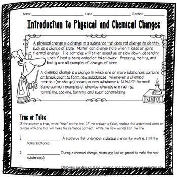 Physical And Chemical Changes Worksheet