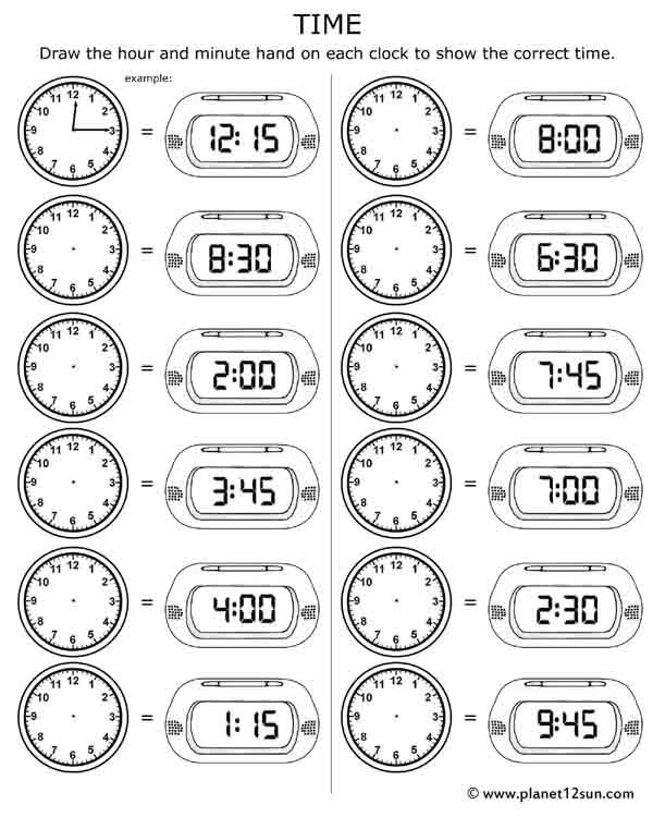 Printable Free Printable Telling Time Worksheets Pdf