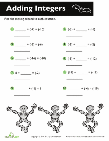 Negative Numbers Worksheet