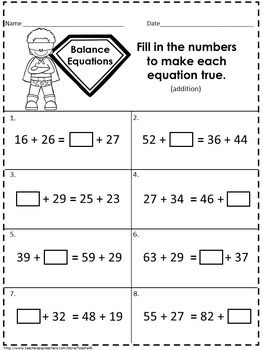 Balancing Equations Worksheet 2nd Grade