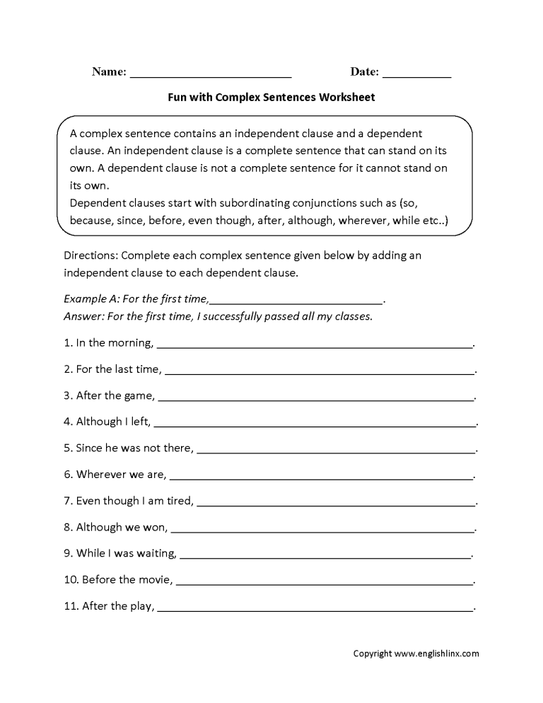 Compound Complex Sentences Worksheet