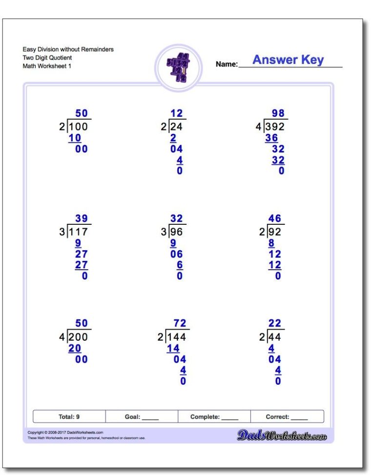 Long Division Problems No Remainders