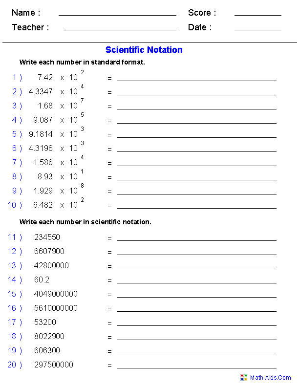 Scientific Notation Worksheet 8th Grade Answers