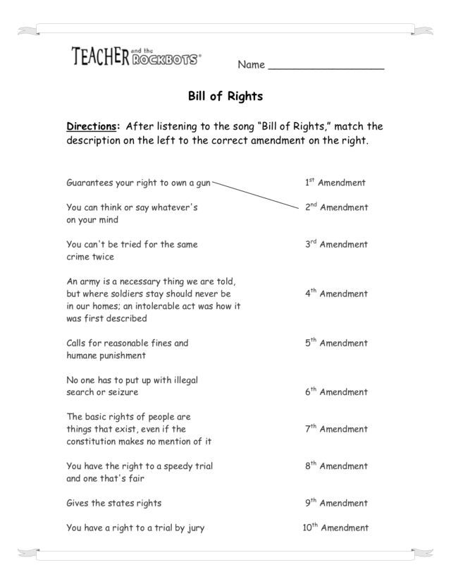 Bill Of Rights Worksheet