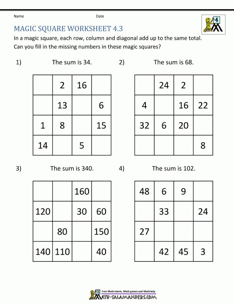 Magic Squares Worksheet