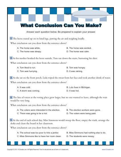 3rd Grade Drawing Conclusions Worksheets With Answers