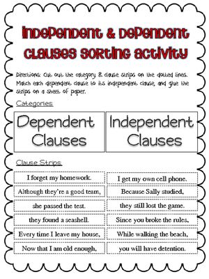 Independent And Dependent Clauses Worksheet