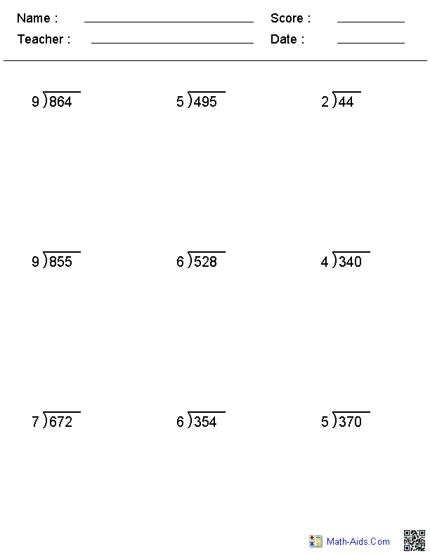 Long Division Problems 7th Grade