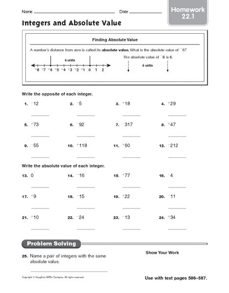 Absolute Value Worksheets