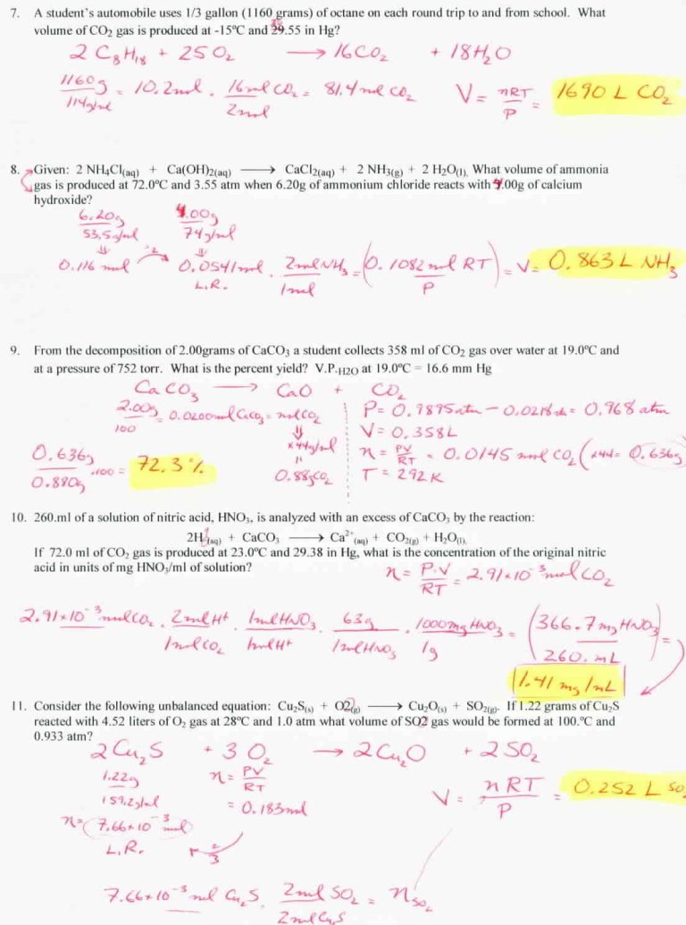 Stoichiometry Worksheet 3 Answers