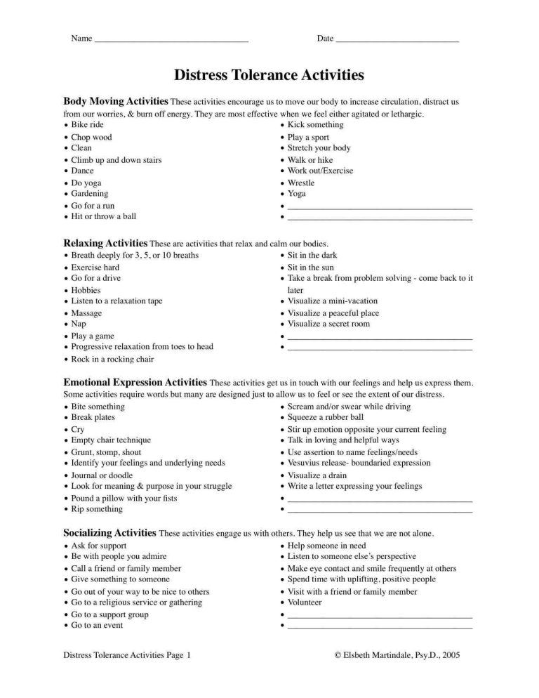 Printable Dbt Worksheets Distress Tolerance