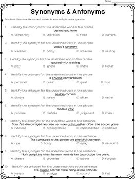 7th Grade Synonyms And Antonyms Worksheets Pdf