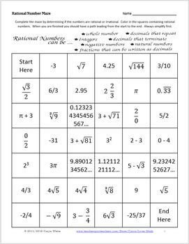 Operations With Rational And Irrational Numbers Worksheet Pdf