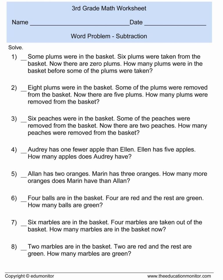 4th Grade Math Word Problems Worksheets Pdf