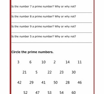 Prime Numbers Worksheet