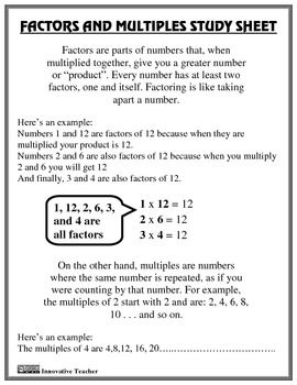 Factors And Multiples Worksheet