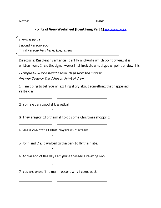 Point Of View Worksheets