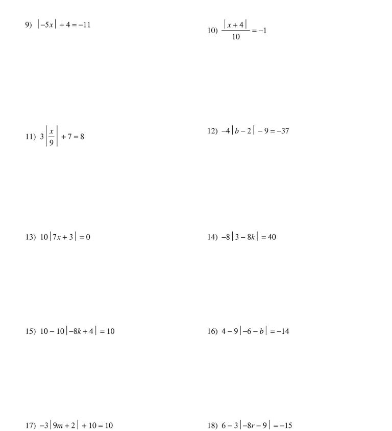 Absolute Value Equations Worksheet