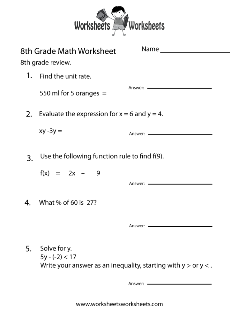 8th Grade Worksheets