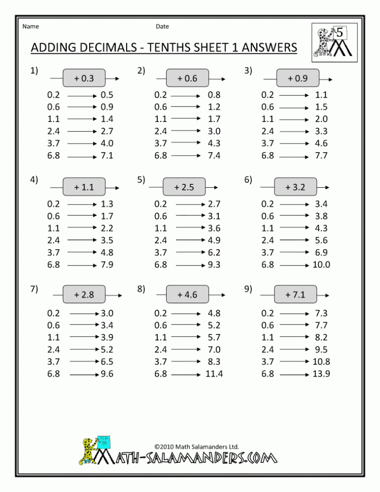 4th Grade Math Worksheets Printable