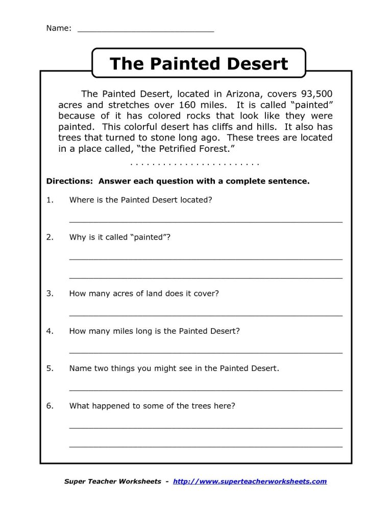 Comprehension Worksheets For Grade 4