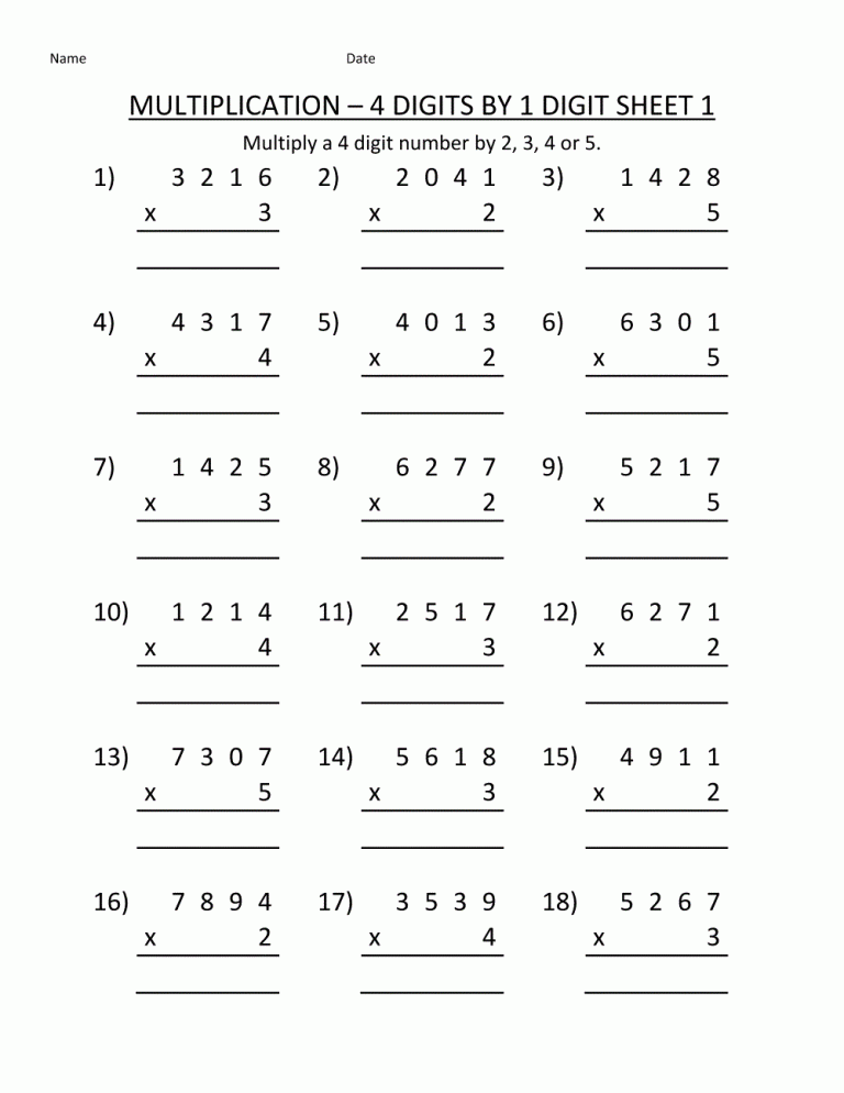 Fourth Grade Free Printable Math Worksheets For 4th Grade