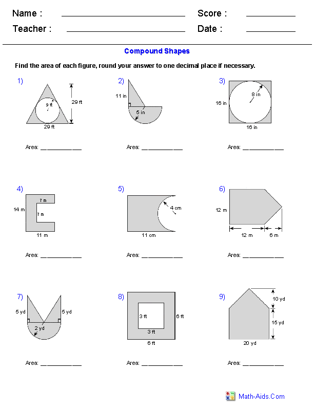 Compound Shapes Worksheet