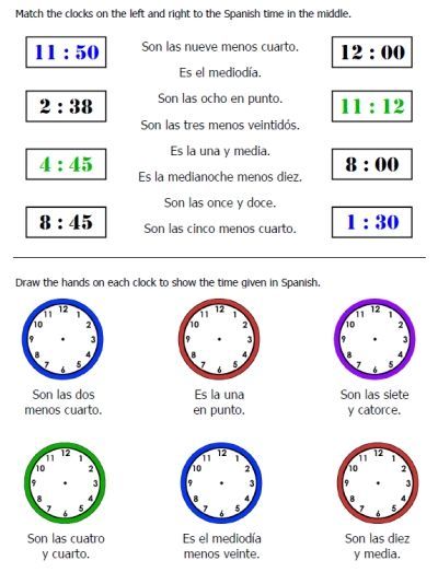 Telling Time In Spanish Worksheets With Answers