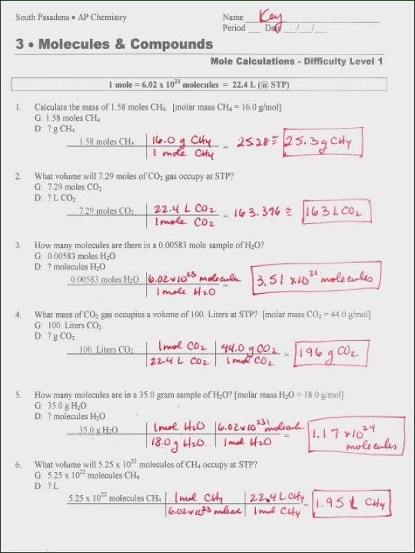 Stoichiometry Worksheet Answers